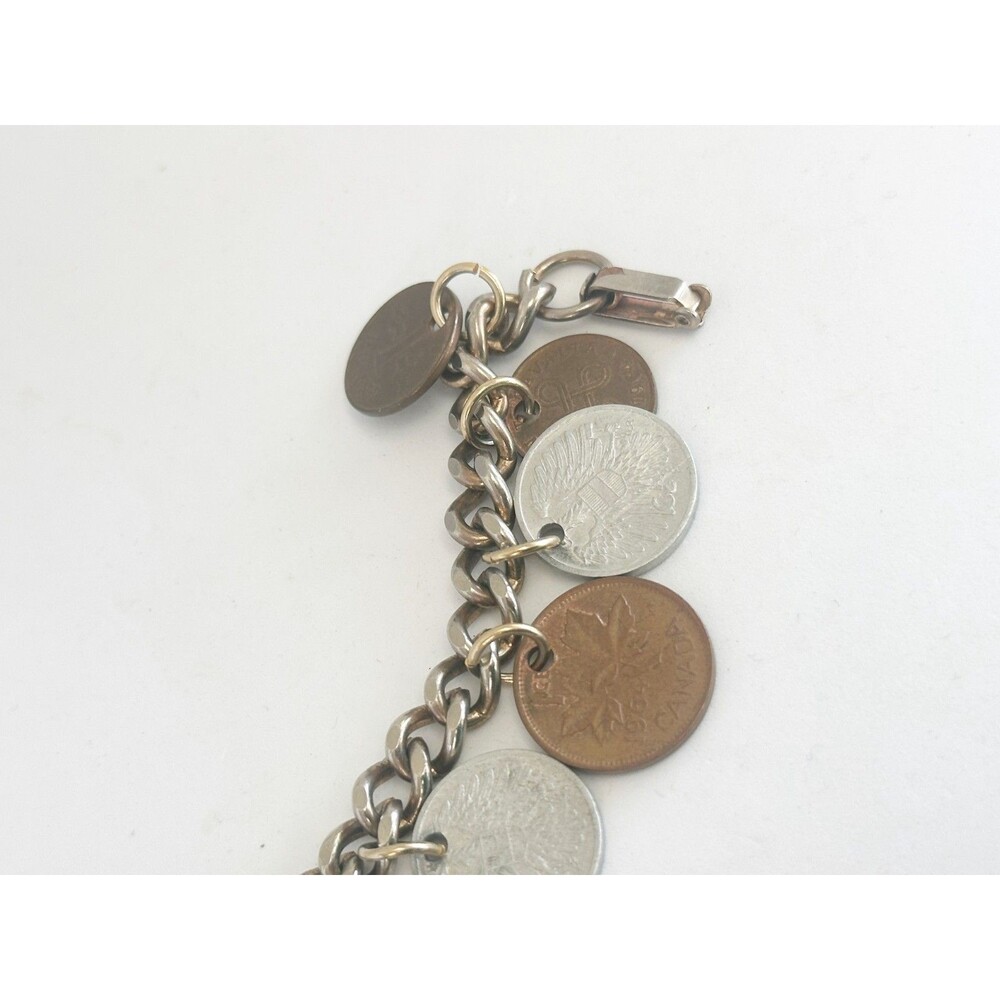 1960s Coin Charm Bracelet Size 7 inch Finland Austria Canada boho festival - Picture 4 of 5